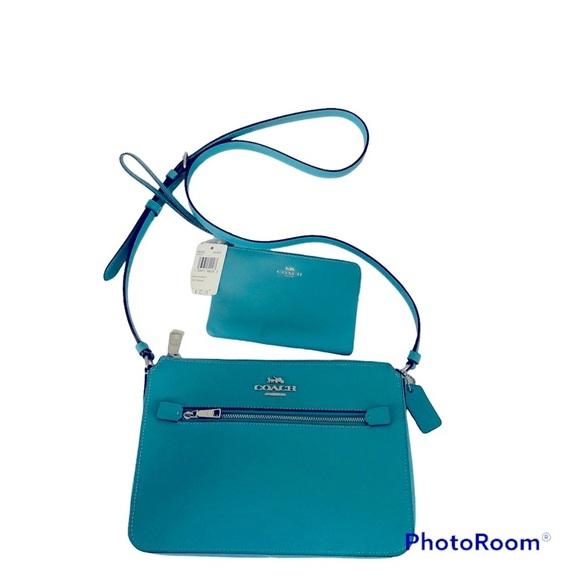 Coach aqua crossbody and wristlet NWT - Picture 1 of 3